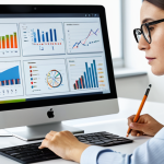 A focused professional woman in a modest business casual outfit, seated at a clean, modern desk. She is actively sketching a mind map on a large digital tablet, with various icons and diagrams representing different income streams and personal strengths. A laptop is open beside her, displaying a clear graph of market trends. The office background is bright and minimalist, suggesting innovation and clarity. The scene emphasizes strategic planning and the initial steps of building multiple income pipelines. This image is professional, fully clothed, appropriate attire, safe for work, appropriate content, perfect anatomy, correct proportions, natural pose, well-formed hands, proper finger count, natural body proportions, high-quality photography, sharp focus.